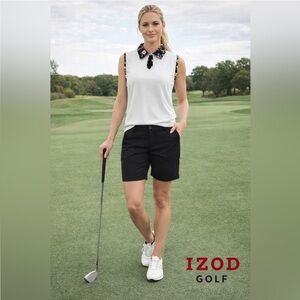 IZOD Golf Sleeveless Polo Top White Floral Collar Size Medium